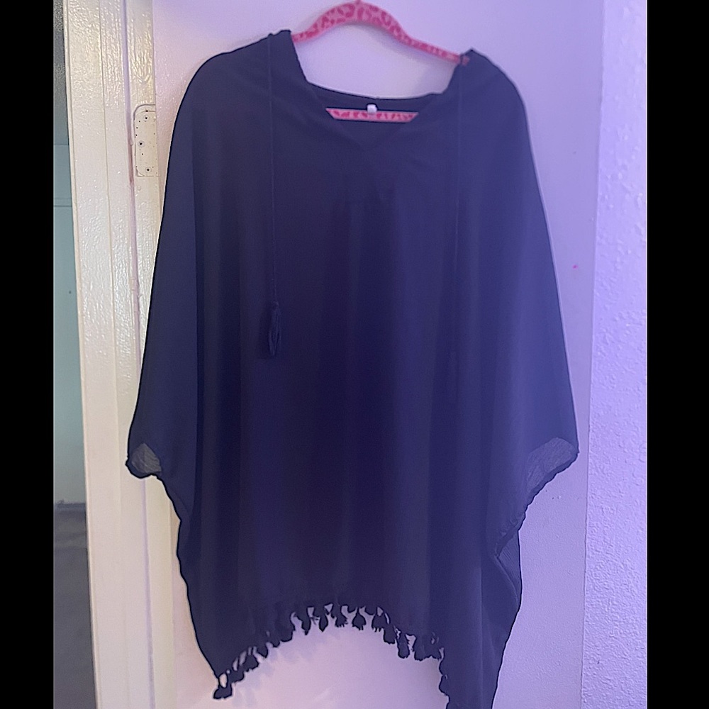 Sheer black HOODED swim suit COVER/shawl